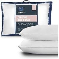 Silentnight Feather & Down Pillow Pack of 2 - Luxury Hotel Bed Duck Filling Anti Bacterial Pillow Pair - Breathable Cotton Cover Machine Washable Pillows