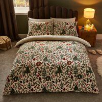 Silentnight Winter Wonderland Fleece Single Christmas Duvet Set - Teddy Bear Fleece Winter Christmas Trees Bedding Duvet Cover Set Extra Soft Warm Easy Care Festive Print - Machine Washable - Single