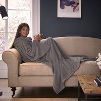 Silentnight Snugsie Sage Wearable Blanket - Soft Teddy Fleece Blanket with Sleeves - 2-in-1 Sleeved blanket and Cushion - Supersized with Foot Pocket
