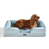 Snug Orthopaedic Dog Bed - Cosy Comfortable Pet Bed with Ergonomic Egg Crate Foam for Body & Head Support - Super Soft Velvet Removable Washable Cover with Non-Slip Base, Large 63.5x89cm, Blue