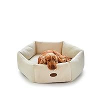 Silentnight Deep Sleep Donut Dog Bed - Premium Bouncy Fibres and High Walls for Comfort - Removable Luxurious Plush & Velvet Cover - Machine Washable & Non-Slip Base Pet Bed, Natural, Medium - 75x19cm