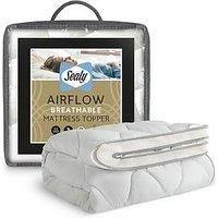 Sealy Airflow Mattress Topper - Mesh Sides Prevents Overheating - Extra Deep Topper Filled with Down-Like Fibadown Fibres for Comfort - Elasticated Straps for Secure Fit, Machine Washable, Double