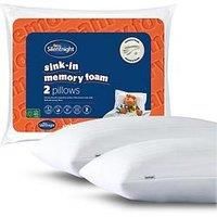 Silentnight Sink-In Memory Foam Shell Pillow - Filled with Springy Bounceback Fibres for Support and Comfort - Ideal for Back and Side Sleepers - Soft Touch Embossed Cover, Hypoallergenic, 2 Pack