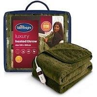 Silentnight Comfort Control Heated Throw Blanket - Luxury Fleece Electric Heated Blanket for Sofa Bed with 9 Heat Settings, Fast Heat-up and Safety Shut Off - Machine Washable - 120x160cm, Olive Green