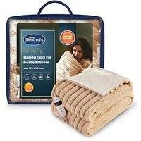 Silentnight Luxury Faux Fur Ribbed Heated Throw - Luxury Plush Electric Heated Blanket for Sofa Bed with 9 Heat Settings, Fast Heat-up and Safety Shut Off - Machine Washable - 120x160cm, Natural