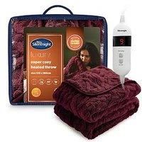 Silentnight Luxury Super Cosy Heated Throw - Snuggly Soft Knit Jacquard Fleece Electric Blanket for Sofa Bed with 9 Heat Settings - Fast Heat-up and Safe Shut Off - Machine Washable - 120x160cm, Berry