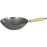 Dexam 12108410 Carbon Steel Wok With Wood Handle 27cm/10.5 -inch , Silver (Lacquer Finish )
