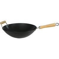 Dexam 12108414 Non-Stick Carbon Steel Wok with Wood Helper Handle 34cm/14 -inch, Black