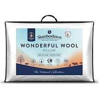 Slumberdown Wonderful Wool Pillow 1 Pack - Medium Support Back Sleeper Pillow for Back Pain Relief - 100% British Wool, Soft Cotton Cover, Hypoallergenic, UK Standard Size (48cm x 74cm)