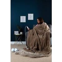 Slumberdown Elegantly Warm Heated Throw Blanket - Large Electric Blanket for Bed, Sofas & Settees, Fleece Blanket with 10-Heat Settings & Hourly Timer - Cosy & Snuggly, Washable, Brown (130 x 160)