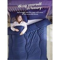 Slumberdown Coverless Duvet Single 10.5 Tog - 2-in-1 Herringbone Design with Matching Pillow Case Reversible All Year Round Quilt - Hypoallergenic, Washable, Made in the UK, Navy (135 x 200cm)