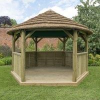 13'x12' (4x3.5m) Luxury Wooden Garden Gazebo with Thatched Roof  Seats up to 15 people