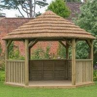 15'x13' (4.7x4m) Luxury Wooden Garden Gazebo with Thatched Roof  Seats up to 19 people