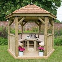 10'x9' (3x2.7m) Luxury Wooden Furnished Garden Gazebo with New England Cedar Roof  Seats up to 10 people