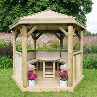 10'x9' (3x2.7m) Luxury Wooden Furnished Garden Gazebo with Traditional Timber Roof  Seats up to 10 people
