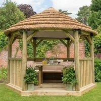 12'x10' (3.6x3.1m) Luxury Wooden Furnished Garden Gazebo with Country Thatch Roof  Seats up to 10 people