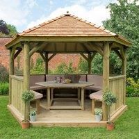 13'x12' (4x3.5m) Luxury Wooden Furnished Garden Gazebo with New England Cedar Roof  Seats up to 15 people