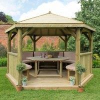13'x12' (4x3.5m) Luxury Wooden Furnished Garden Gazebo with Traditional Timber Roof  Seats up to 15 people