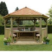 15'x13' (4.7x4m) Luxury Wooden Furnished Garden Gazebo with New England Cedar Roof  Seats up to 19 people