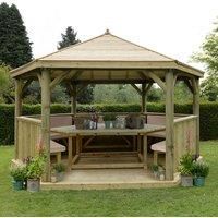 15'x13' (4.7x4m) Luxury Wooden Furnished Garden Gazebo with Timber Roof  Seats up to 19 people