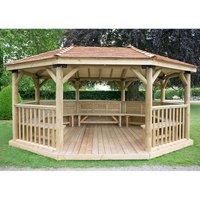 17'x12' (5.1x3.6m) Premium Oval Furnished Wooden Garden Gazebo with New England Cedar Roof  Seats up to 22 people