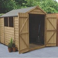 Forest Garden 8x6 Apex Pressure treated Overlap Natural Timber Wooden Shed with floor  Assembly service included