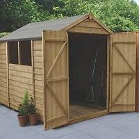 Forest Garden 8x6 Apex Pressure treated Overlap Natural Timber Wooden Shed with floor (Base included) - Assembly service
