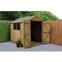 Forest Garden 8x6 Apex Pressure treated Overlap Natural Timber Wooden Shed with floor (Base included) - Assembly service