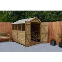 8x6 Overlap Pressure Treated Apex Double Door Wooden Garden Shed - 4 Windows