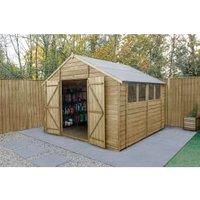 Forest Garden Overlap Pressure Treated 10X10 Apex Shed - Double Door
