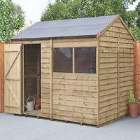 Forest Garden 8x6 Reverse apex Pressure treated Overlap Natural Timber Wooden Shed with floor (Base included) - Assembly