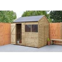 Forest Garden 8x6 Reverse apex Pressure treated Overlap Natural Timber Wooden Shed with floor (Base included) - Assembly