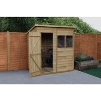 Forest Garden 6X4 Pent Pressure Treated Overlap Wooden Shed With Floor (Base Included) Natural Timber