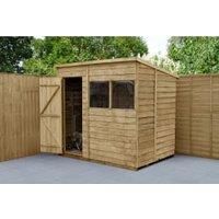 Forest Garden 7X5 Pent Pressure Treated Overlap Wooden Shed With Floor (Base Included) Natural Timber