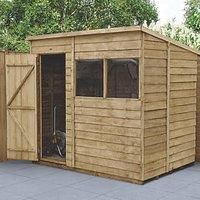 Forest Garden 7X5 Pent Pressure Treated Overlap Wooden Shed With Floor (Base Included) - Assembly Service Included
