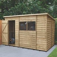 Forest Garden 10X6 Pent Pressure Treated Overlap Natural Timber Wooden Shed With Floor - Assembly Service Included
