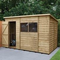 Forest Garden 10X6 Pent Pressure Treated Overlap Natural Timber Wooden Shed With Floor - Assembly Service Included