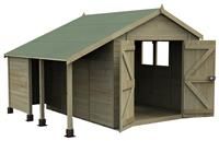 10' x 8' Forest Timberdale 25yr Guarantee Tongue & Groove Pressure Treated Double Door Apex Shed with Logstore (3.07m x 2.36m)