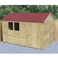 Forest Garden Timberdale 12X8 Reverse Apex Pressure Treated Tongue & Groove Solid Wood Shed With Floor (Base Included)