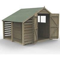 Forest Garden Overlap Pressure Treated 6' x 8' Apex Shed - Double Door No Window With Lean To