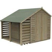 Forest Garden Overlap Pressure Treated 6' x 8' Apex Shed - Double Door No Window With Lean To