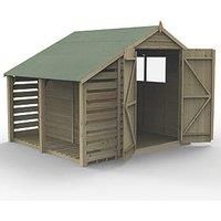 Forest 8x6 4Life Overlap Apex Shed with Lean To, Log Store Double Door Free Del