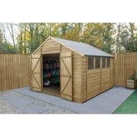 Forest Garden 4LIFE Apex Overlap Pressure Treated Double Door Shed with Base & Assembly - 10 x 10ft