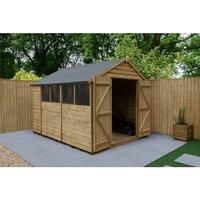 Forest Garden 4LIFE Apex Overlap Pressure Treated Double Door Shed with Base - 8 x 10ft