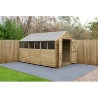 Forest Garden 4LIFE Apex Overlap Pressure Treated Double Door Shed with Base & Assembly - 8 x 12ft