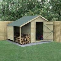 Forest Timberdale 10x8 Shed & Log Store Wooden Apex No Win Double Door Free Del