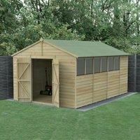 Forest Garden 10x15 Forest Beckwood Apex Shed Shiplap Double Doors 25yr Guarantee - 10x15 Forest Beckwood Tongue and Groove Apex Wooden Shed with Double Doors - Wit