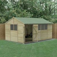 Forest Beckwood 15x10 Reverse Apex Wooden Garden Shed - 6 Windows - Double Door