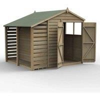 8' x 6' Forest 4Life 25yr Guarantee Overlap Pressure Treated Double Door Apex Wooden Shed with Lean To (2.42m x 2.65m)
