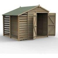 8' x 6' Forest 4Life 25yr Guarantee Overlap Pressure Treated Windowless Double Door Apex Wooden Shed with Lean To (2.42m x 2.65m)